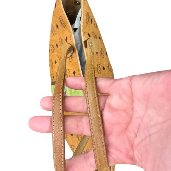 MCM Green Stripe Visetos Tote Bag Cognac - Picture 10 of 10